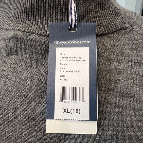 Vineyard Vines 1/4 Zip Sweater Sullivans Grey Boys XL (18) NWT - Picture 5 of 6